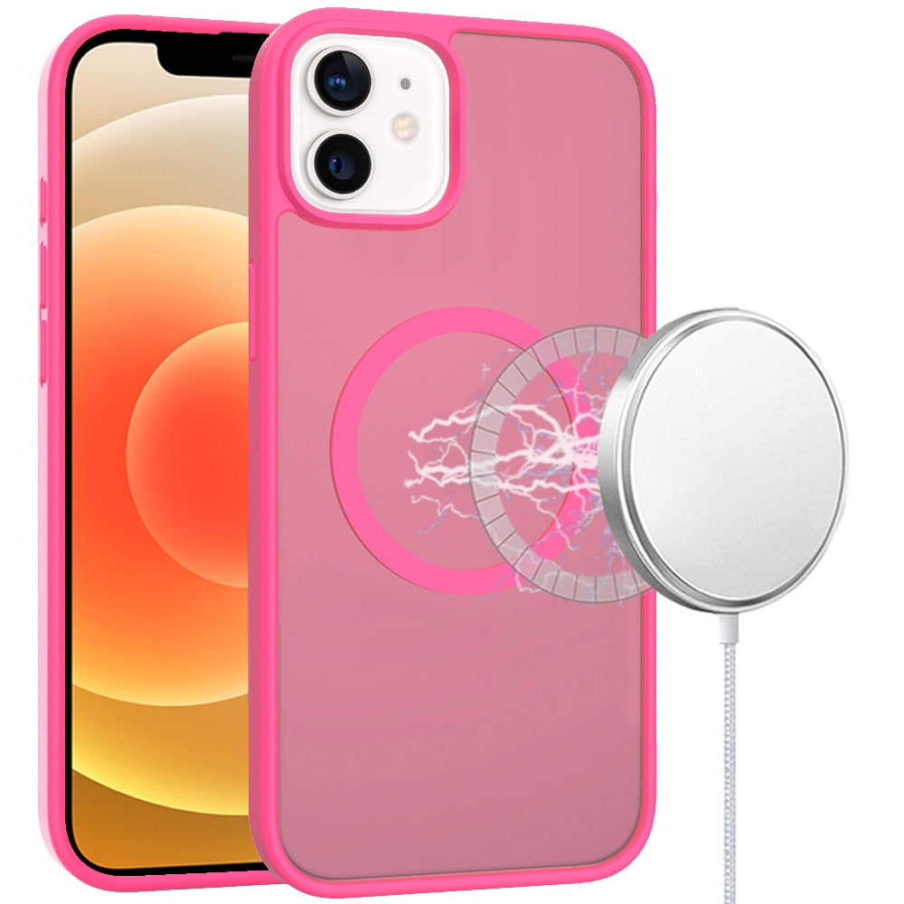 For iPhone 12/12 Pro Case Magnetic Circle Soft Touch Translucent +Tempered Glass