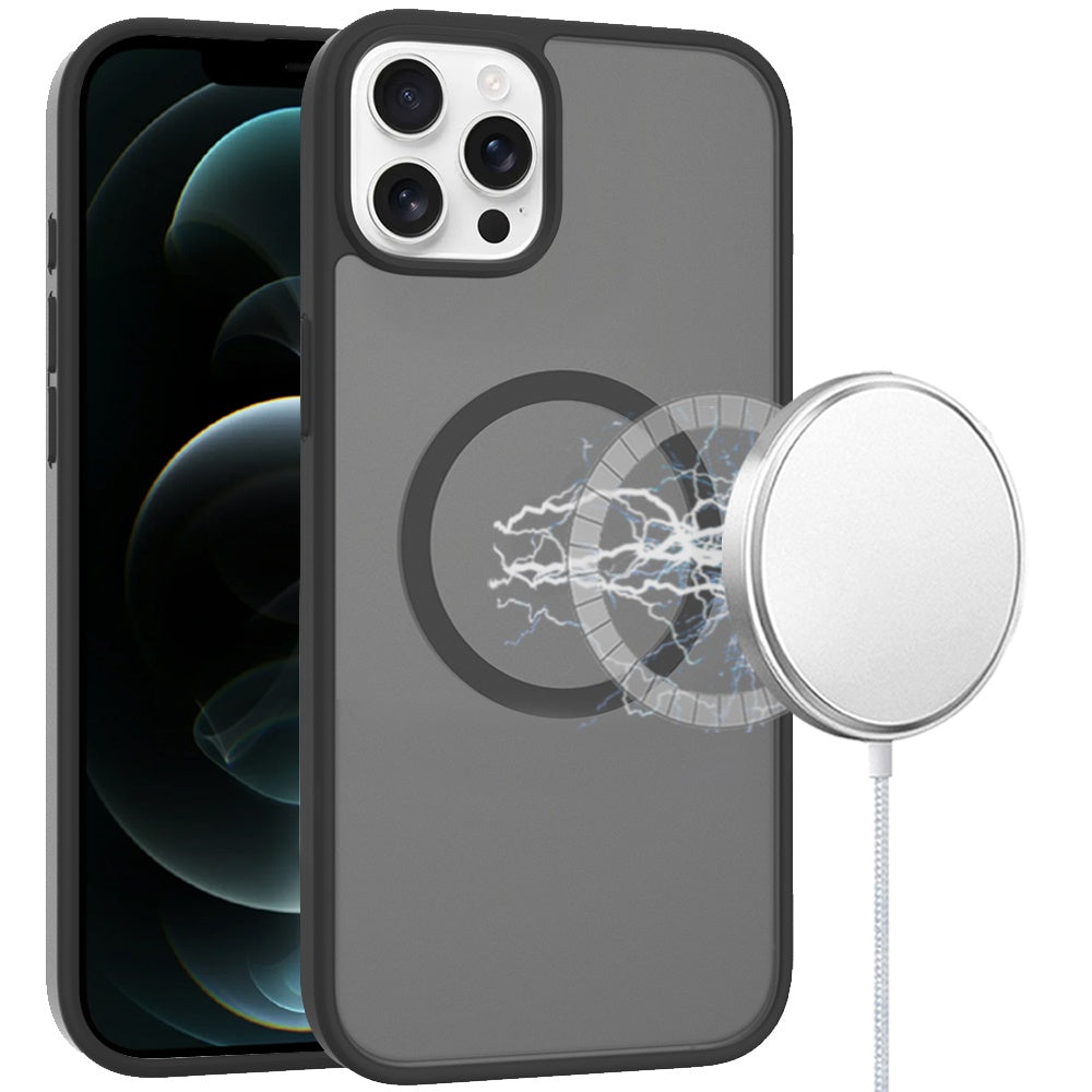 For iPhone 12 Pro Max Case Magnet Circle Soft Touch Translucent + Tempered Glass