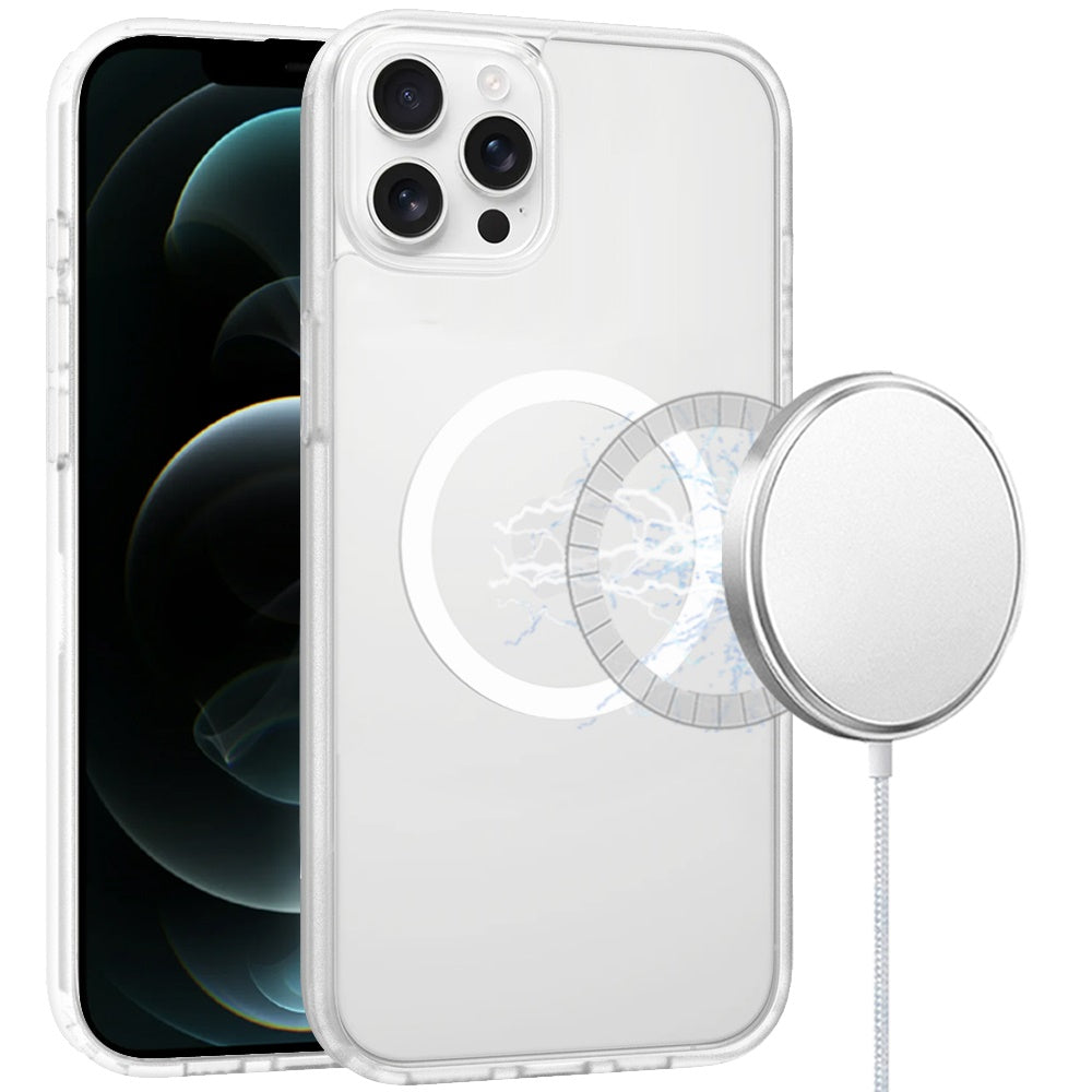 For iPhone 12 Pro Max Case Magnet Circle Soft Touch Translucent + Tempered Glass