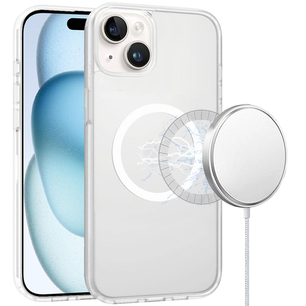 For iPhone 15 Case Magnetic Circle Soft Touch Translucent + 2 Tempered Glass