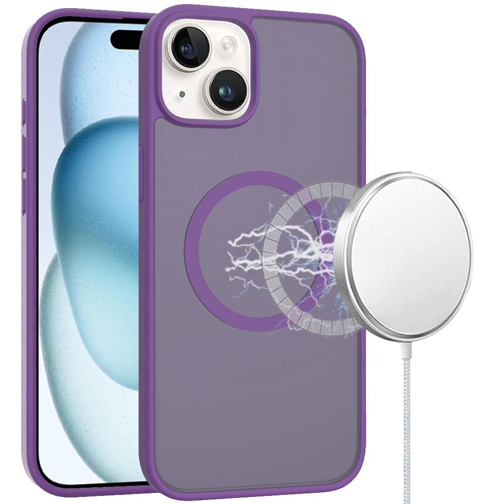 For iPhone 15 Case Magnetic Circle Soft Touch Translucent + 2 Tempered Glass