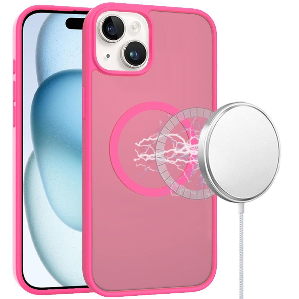 For iPhone 15 Case Magnetic Circle Soft Touch Translucent + 2 Tempered Glass