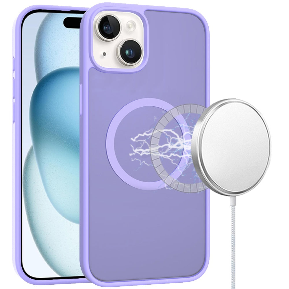 For iPhone 15 Case Magnetic Circle Soft Touch Translucent + 2 Tempered Glass