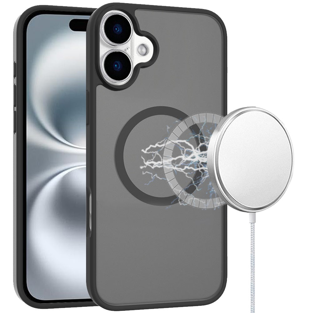 For iPhone 16 6.1inch Case Magnet Circle Soft Touch Translucent + Tempered Glass