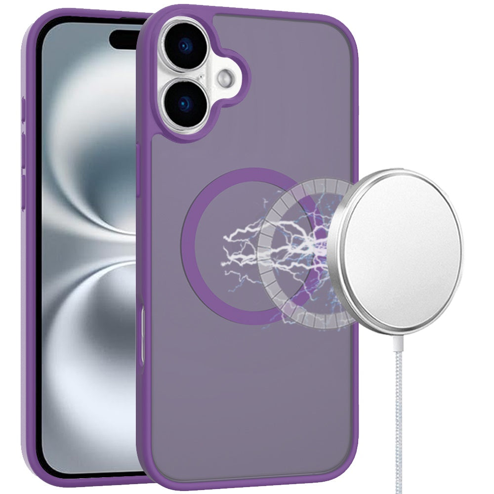For iPhone 16 6.1inch Case Magnet Circle Soft Touch Translucent + Tempered Glass