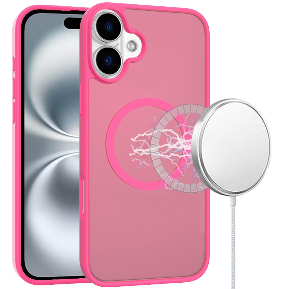 For iPhone 16 6.1inch Case Magnet Circle Soft Touch Translucent + Tempered Glass