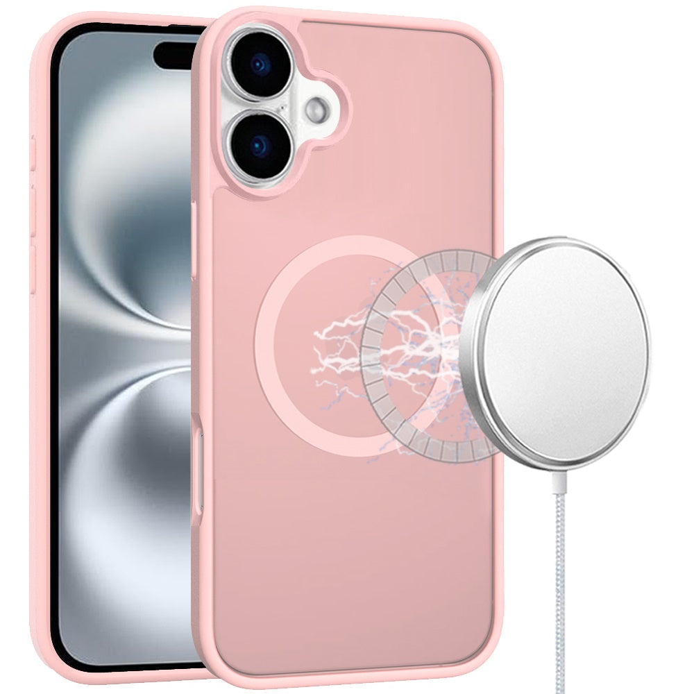 For iPhone 16 6.1inch Case Magnet Circle Soft Touch Translucent + Tempered Glass
