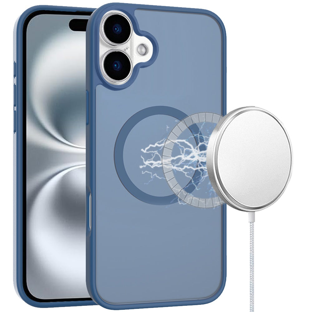 For iPhone 16 6.1inch Case Magnet Circle Soft Touch Translucent + Tempered Glass