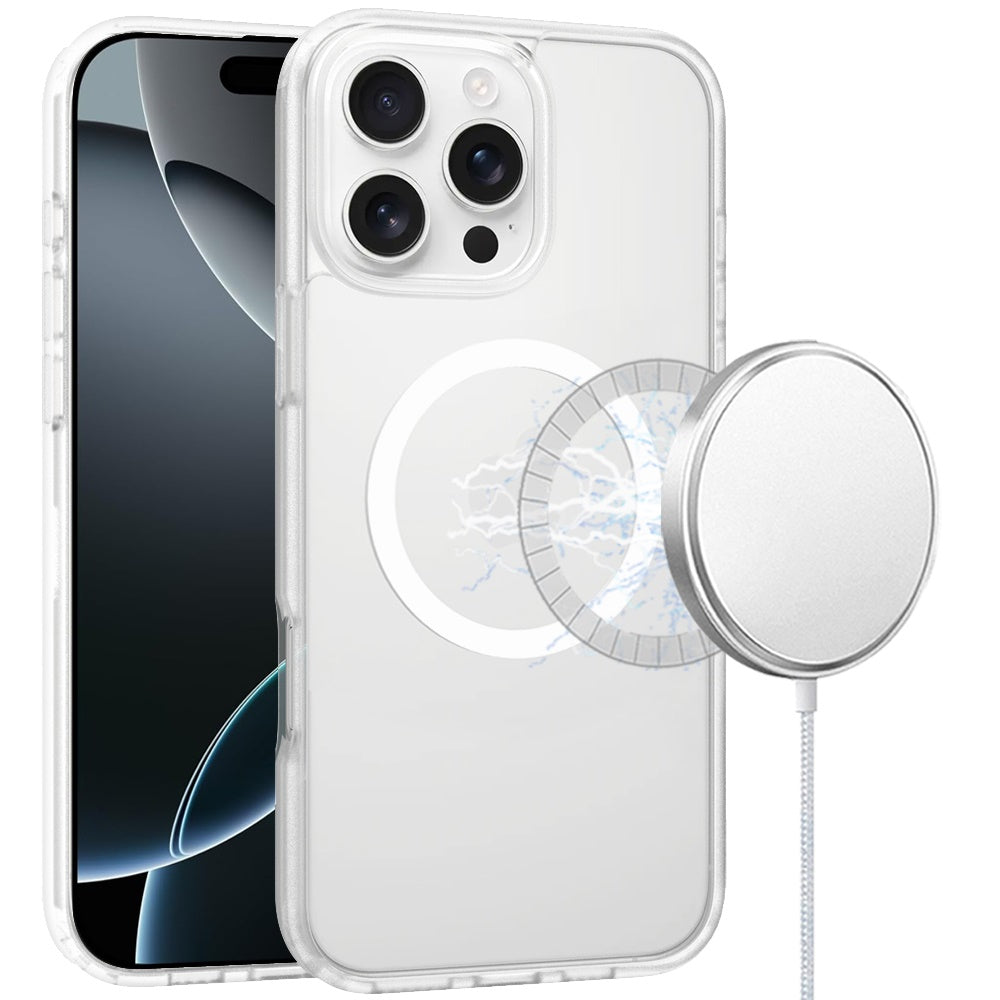 For iPhone 16 Pro 6.3in Case Magnetic Circle Soft Translucent + Tempered Glass