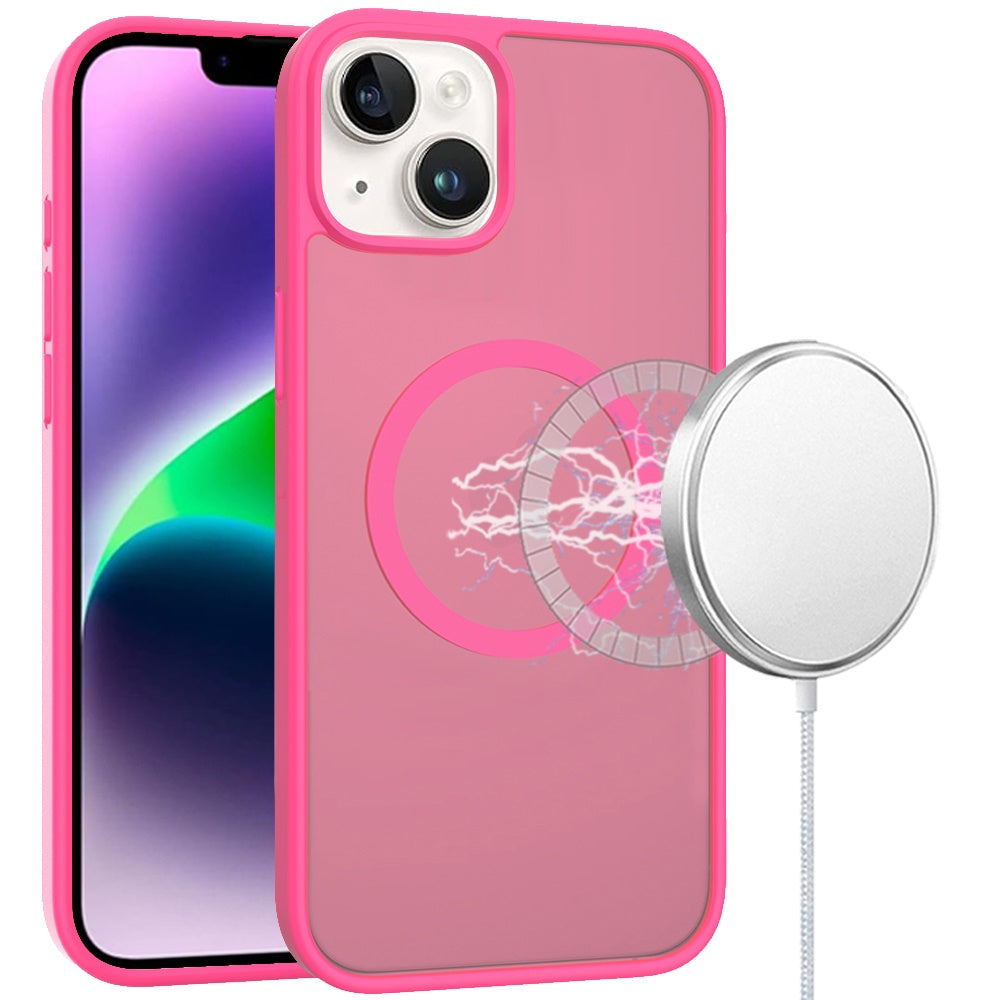 For iPhone 13/14 Case Magnetic Circle Soft Touch Translucent + Tempered Glass