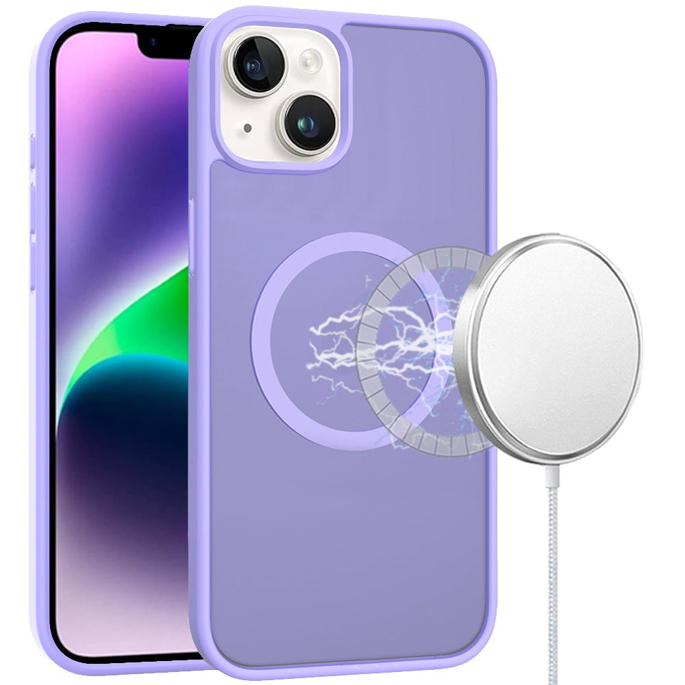 For iPhone 13/14 Case Magnetic Circle Soft Touch Translucent + Tempered Glass