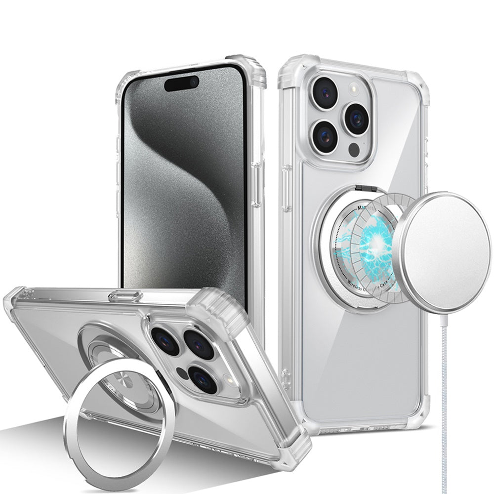 For iPhone 15 Pro Max Case Shock absorbing Magnetic Circle + 2 Tempered Glass