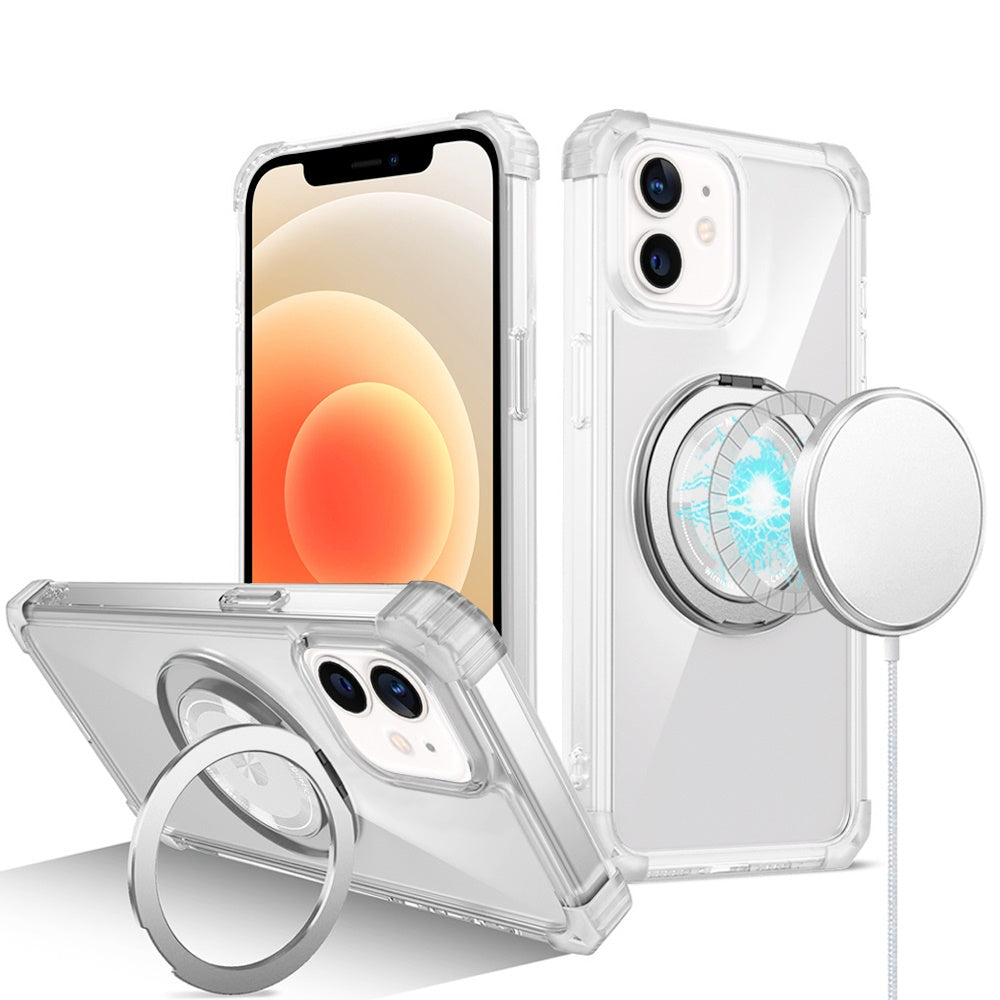 For iPhone 12/12 Pro Case Shock absorbing Magnetic Circle Cover + Tempered Glass