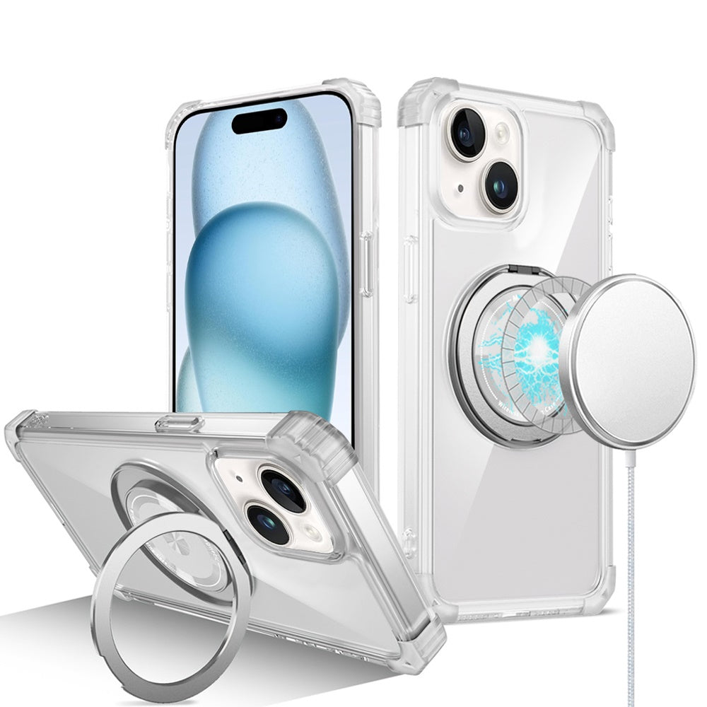 For iPhone 15 Case Shock absorbing Magnetic Circle Cover + 2 Tempered Glass