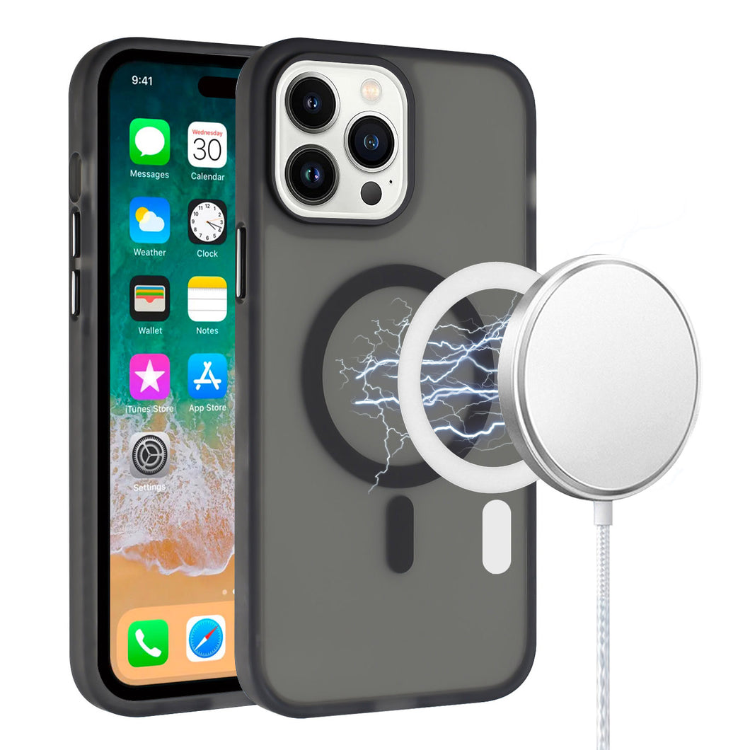 For iPhone 15 Case Rugged Translucent Magnetic Circle Cover + 2 Tempered Glass