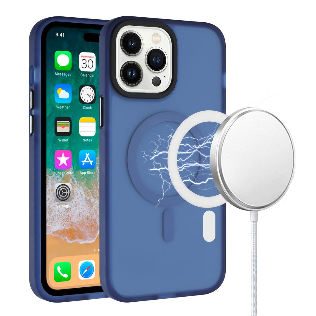 For iPhone 12/12 Pro Case Rugged Translucent Magnetic Circle + Tempered Glass