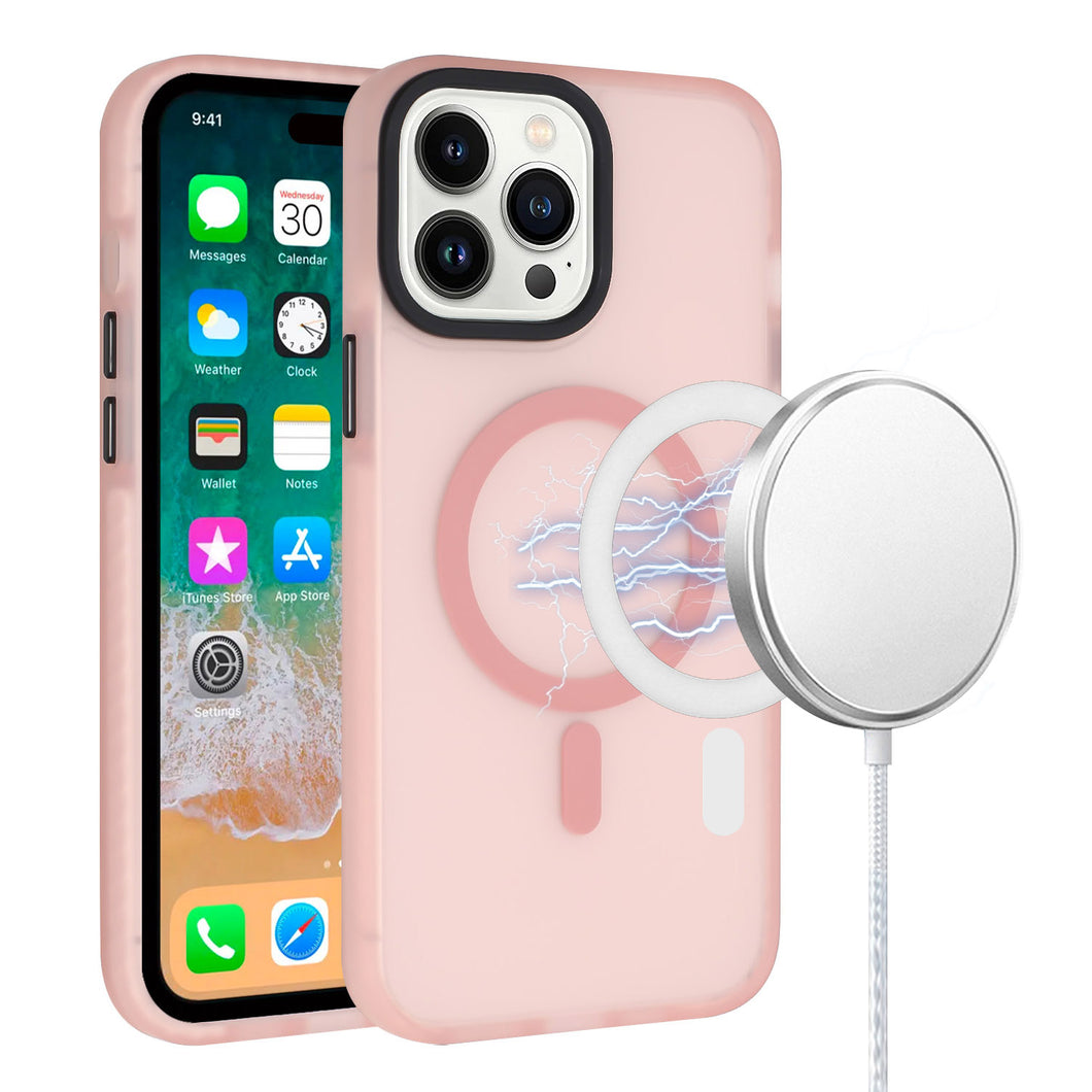 For iPhone 14 PRO MAX 6.7 in. Case Rugged Translucent Magnetic Circle Cover