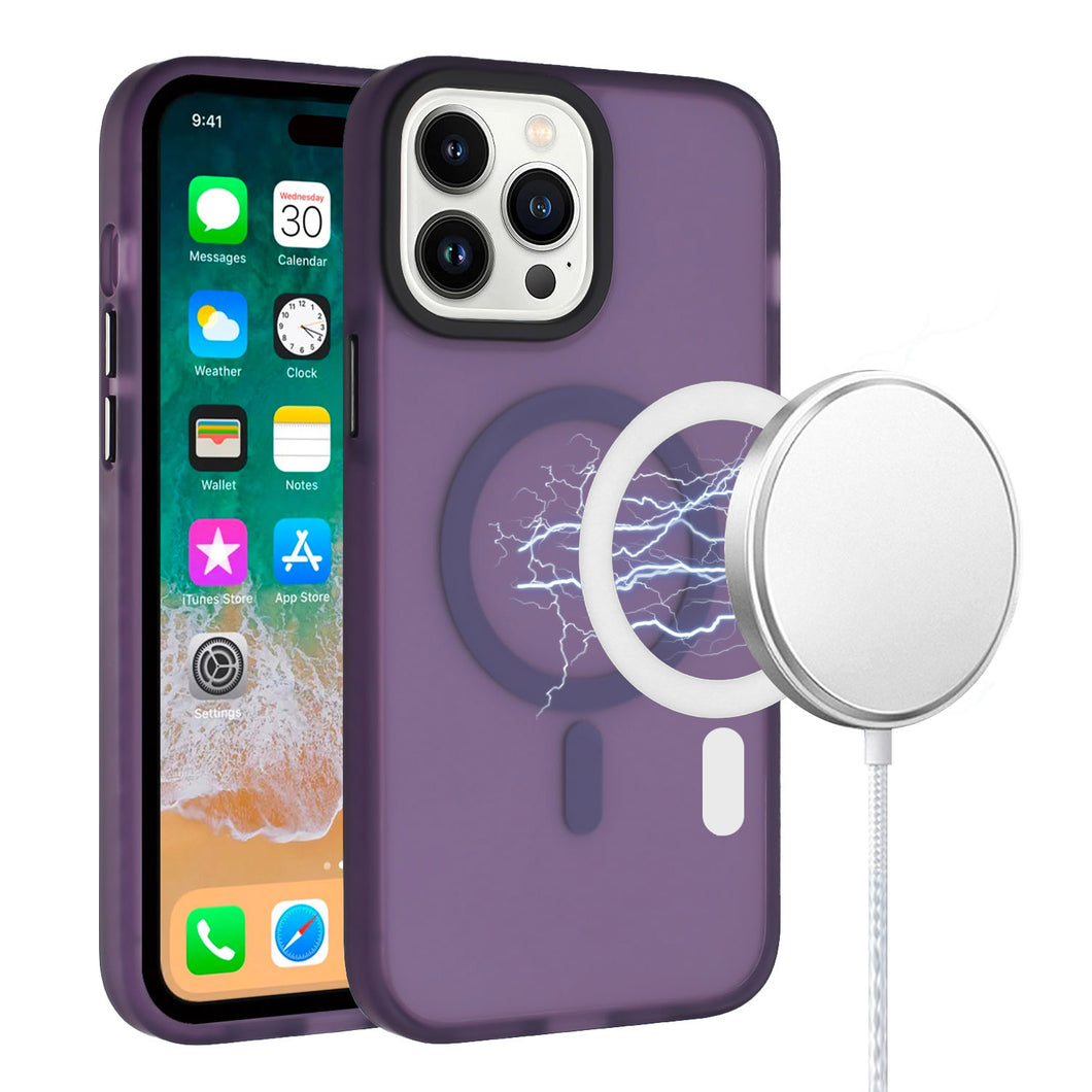 For iPhone 13/14 Case Rugged Translucent Magnetic Circle Cover + Tempered Glass
