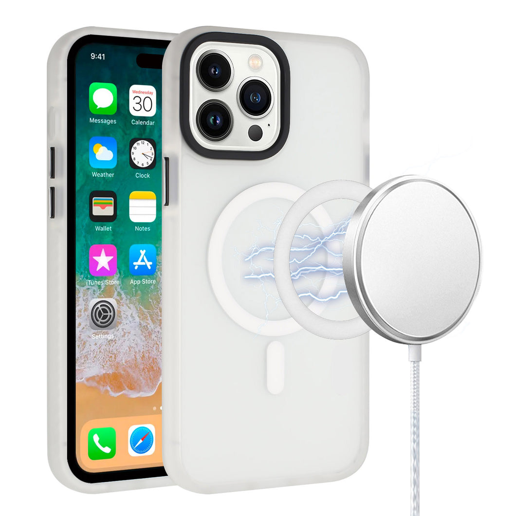 For iPhone 13/14 Case Rugged Translucent Magnetic Circle Cover + Tempered Glass