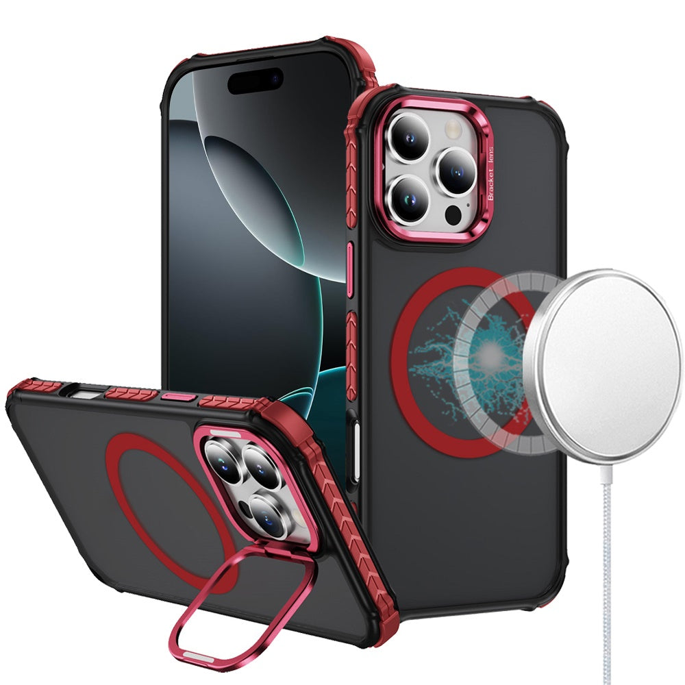 For iPhone 16 PRO MAX Case Metal Lens Stand Cover Magnet Circle + Tempered Glass