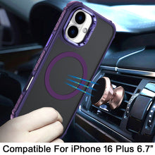 For iPhone 16 Plus 6.7in Case Metal Lens Stand Magnetic Circle + Tempered Glass