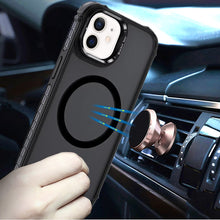 For iPhone 11 6.1 in. Case Metal Lens Stand Cover Magnet Circle + Tempered Glass