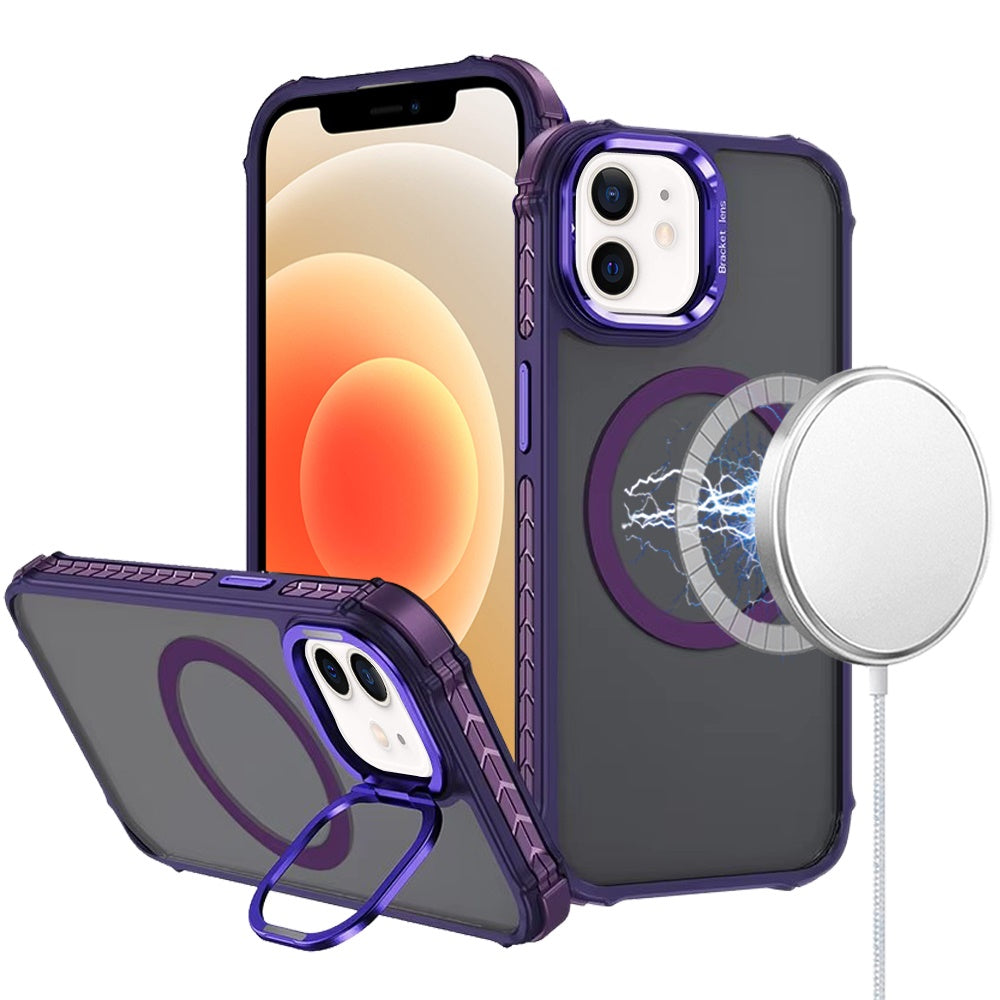 For iPhone 12/12 Pro Case Metal Lens Stand Cover Magnetic Circle +Tempered Glass