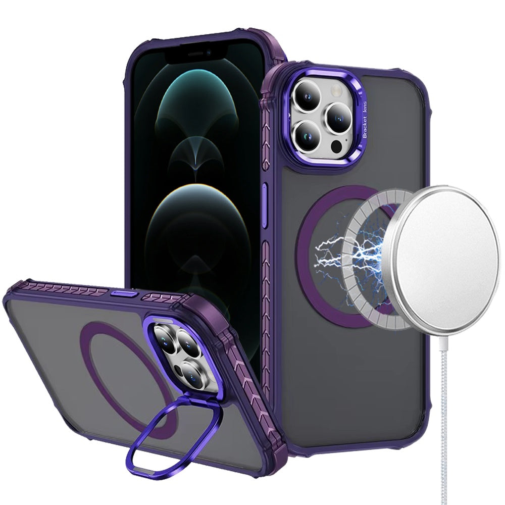 For iPhone 12 Pro Max Case Metal Lens Stand Magnetic Circle + Tempered Glass