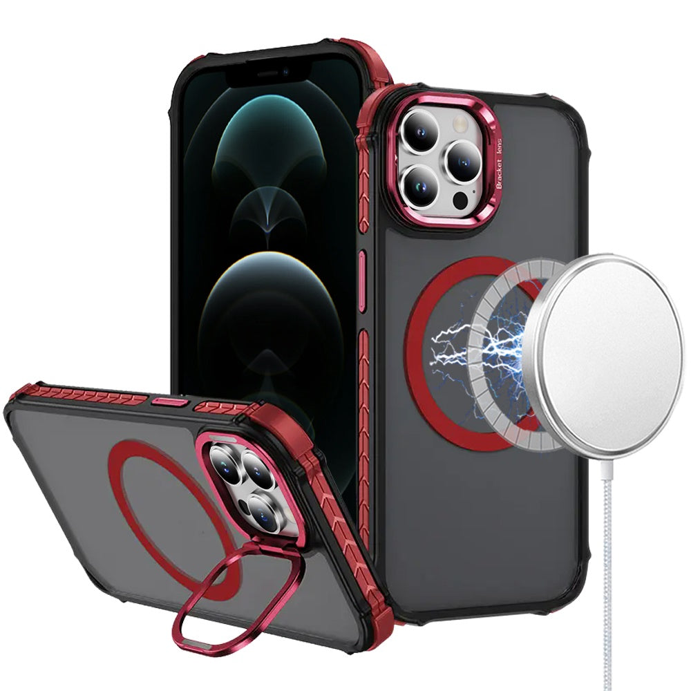 For iPhone 12 Pro Max Case Metal Lens Stand Magnetic Circle + Tempered Glass