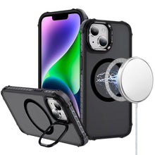 For iPhone 13/14 Case Metal Lens Stand Cover Magnetic Circle + Tempered Glass
