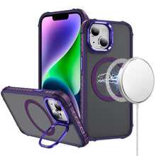 For iPhone 13/14 Case Metal Lens Stand Cover Magnetic Circle + Tempered Glass
