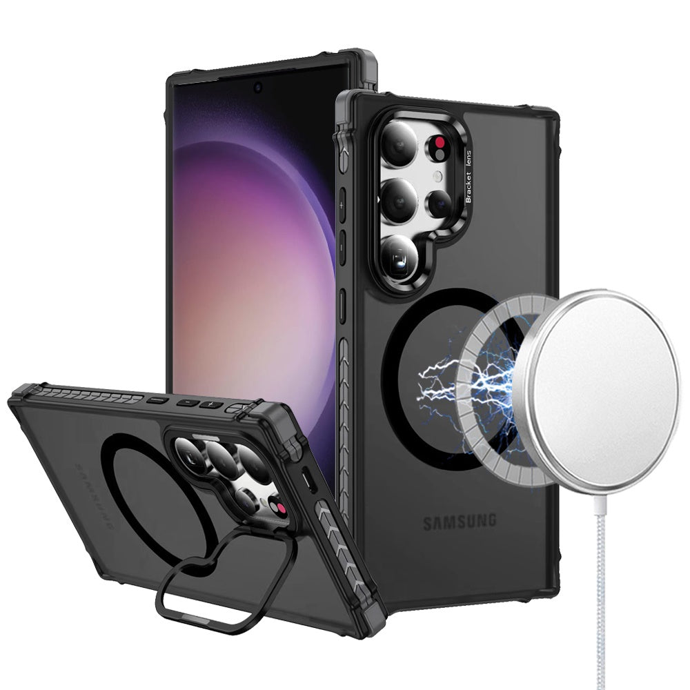 For Samsung S23 Ultra Case Metal Rear Camera Lens Stand Cover Magnetic Circle