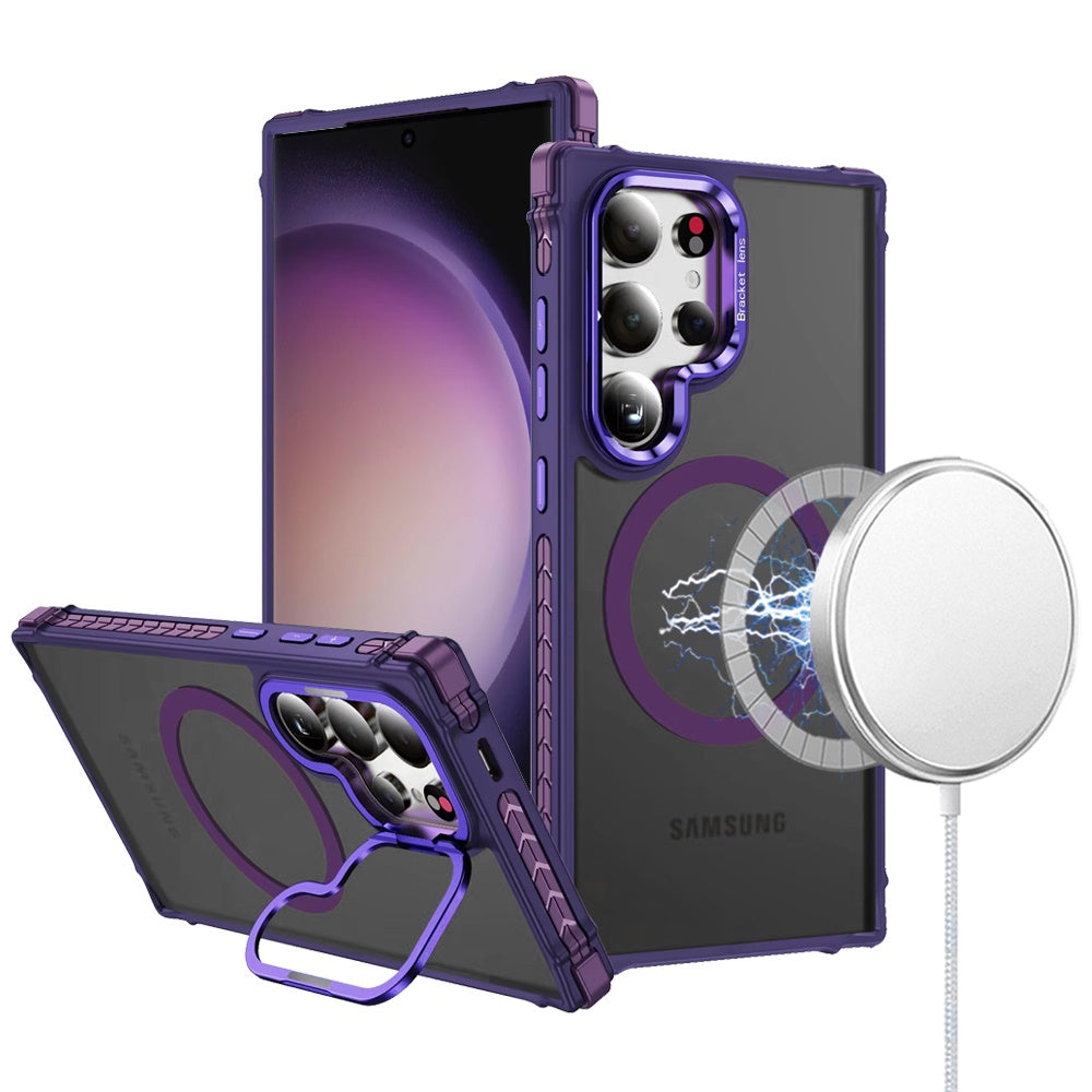 For Samsung S23 Ultra Case Metal Rear Camera Lens Stand Cover Magnetic Circle