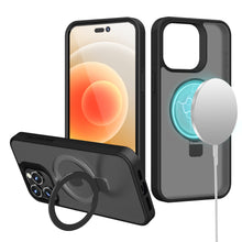 For iPhone 11 6.1 in. Case Soft Touch Magnet Circle Stand Cover + Tempered Glass