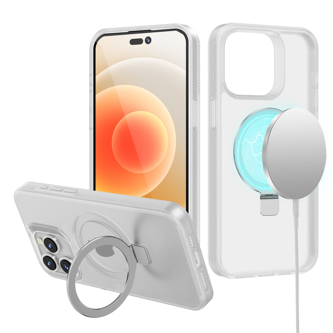 For iPhone 14 PRO MAX 6.7 in. Case Soft Touch Cover Magnetic Circle Metal Stand