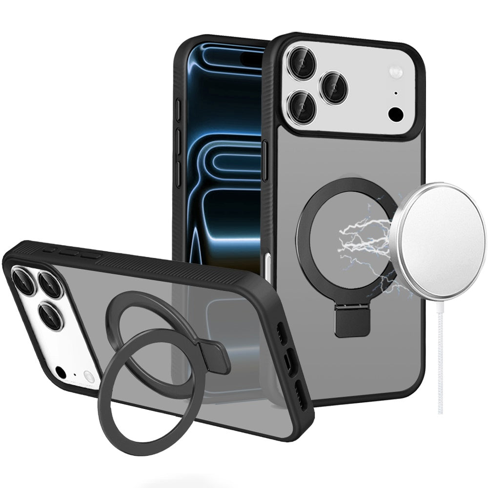 For iPhone 17 PRO Case Smooth-Touch Magnetic Circle Metal Stand + Tempered Glass