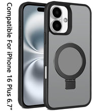 For iPhone 16 Plus 6.7in Case Soft Touch Magnetic Circle Stand + Tempered Glass