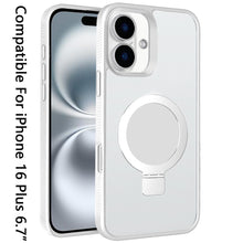 For iPhone 16 Plus 6.7in Case Soft Touch Magnetic Circle Stand + Tempered Glass