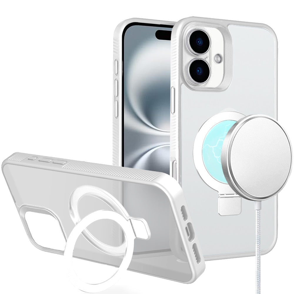For iPhone 16 6.1inch Case Soft Touch Magnetic Circle Stand + Tempered Glass