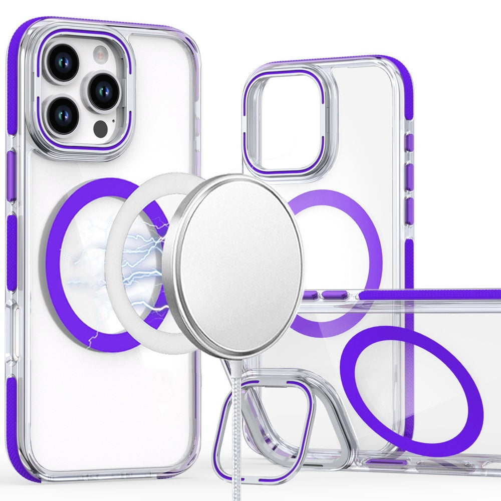 For iPhone 16 PRO MAX Case Magnetic Circle Camera Lens Stand + Tempered Glass