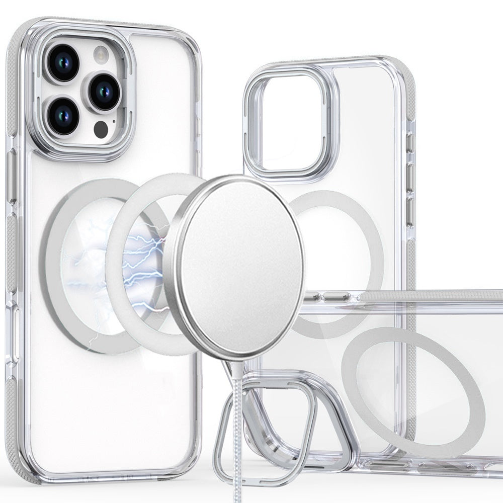 For iPhone 16 PRO MAX Case Magnetic Circle Camera Lens Stand + Tempered Glass