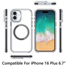 For iPhone 16 Plus 6.7in Case Camera Lens Stand Magnetic Circle + Tempered Glass