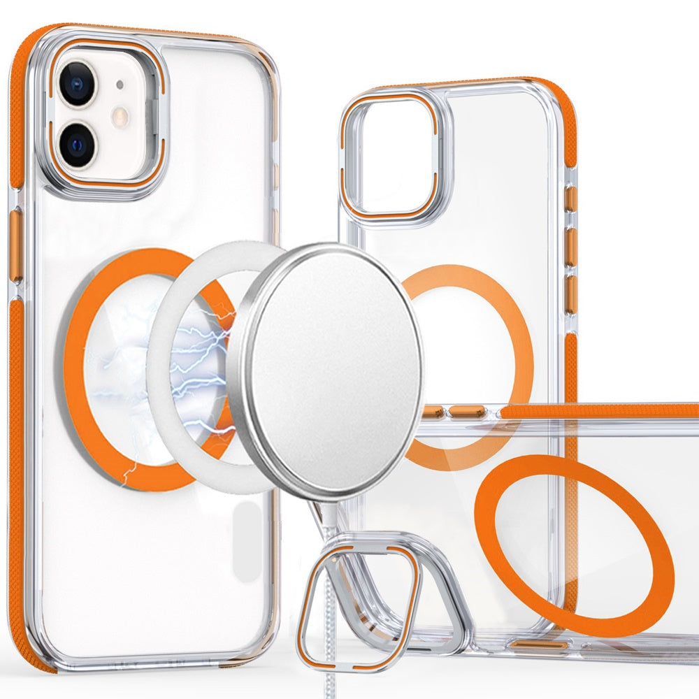 For iPhone 12/12 Pro Case Magnetic Circle Camera Lens Stand + Tempered Glass