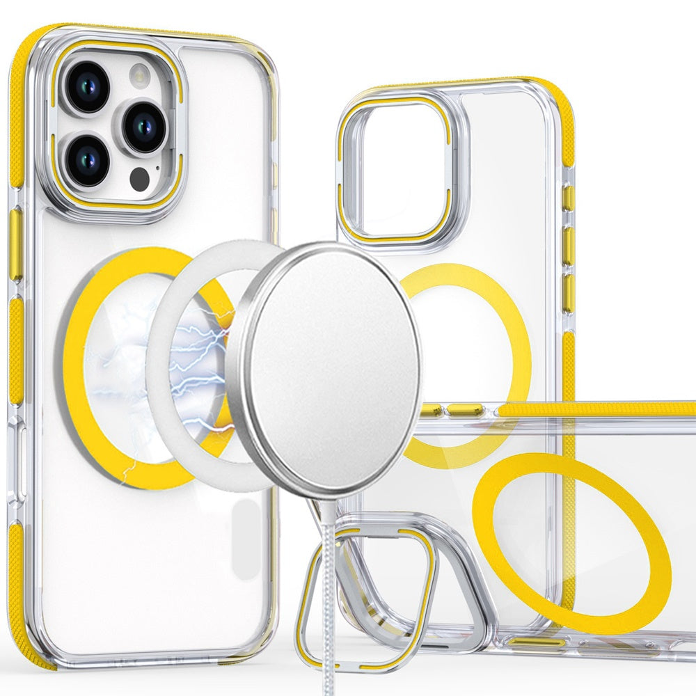 For iPhone 16 Pro 6.3in Case Magnetic Circle Camera Lens Stand + Tempered Glass