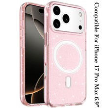 For iPhone 17 Pro Max Case Magnetic Circle Glitter Translucent + Tempered Glass