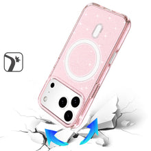 For iPhone 17 PRO Case Thick Magnetic Circle Glitter Translucent +Tempered Glass