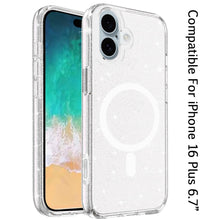 For iPhone 16 Plus 6.7in Case Magnet Circle Glitter Translucent + Tempered Glass