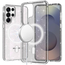 For Samsung S26 Ultra Case Magnetic Circle Glitter Translucent + Tempered Glass
