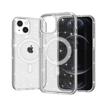 For iPhone 15 PLUS Case Magnetic Charging Glitter Translucent +2 Tempered Glass