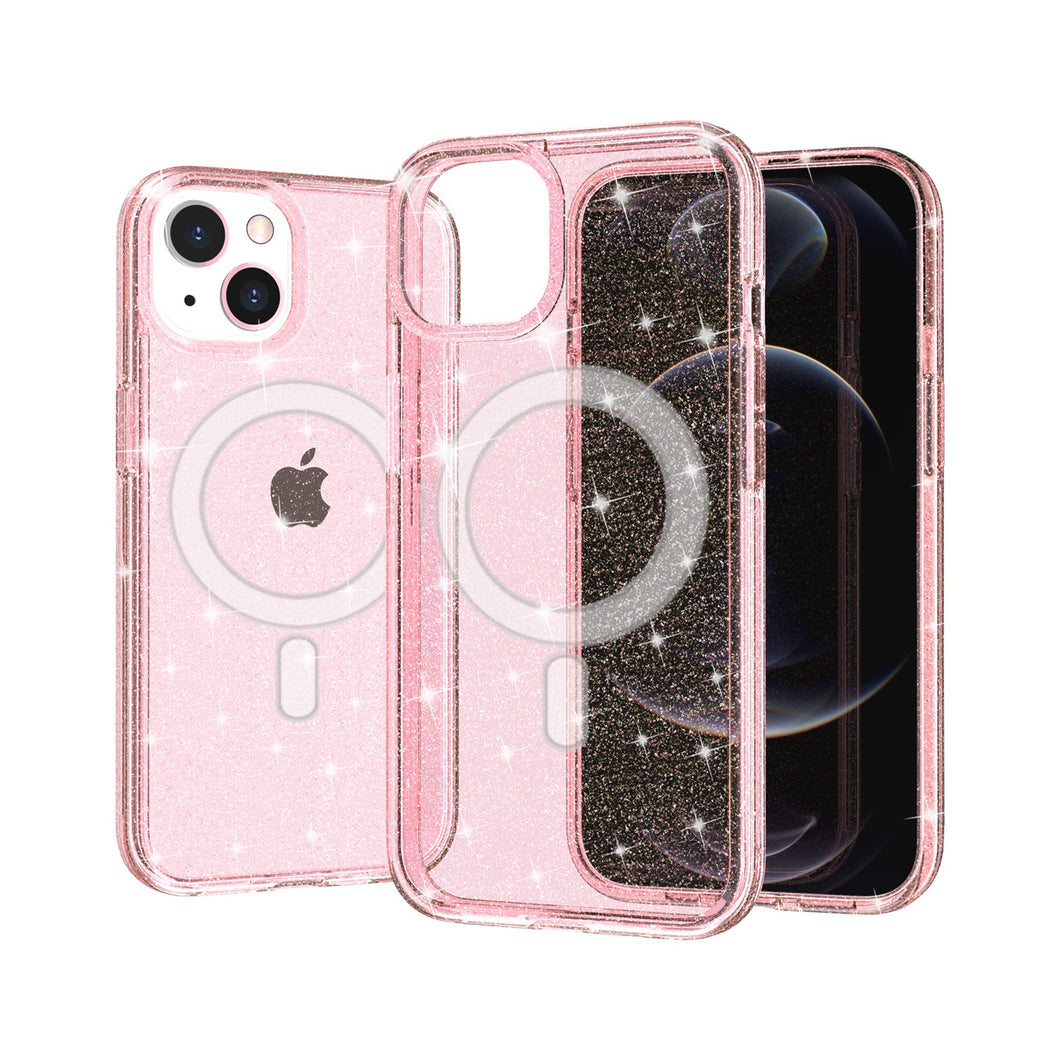 For iPhone 12 Pro Max Case Magnetic Circle Glitter Translucent + Tempered Glass